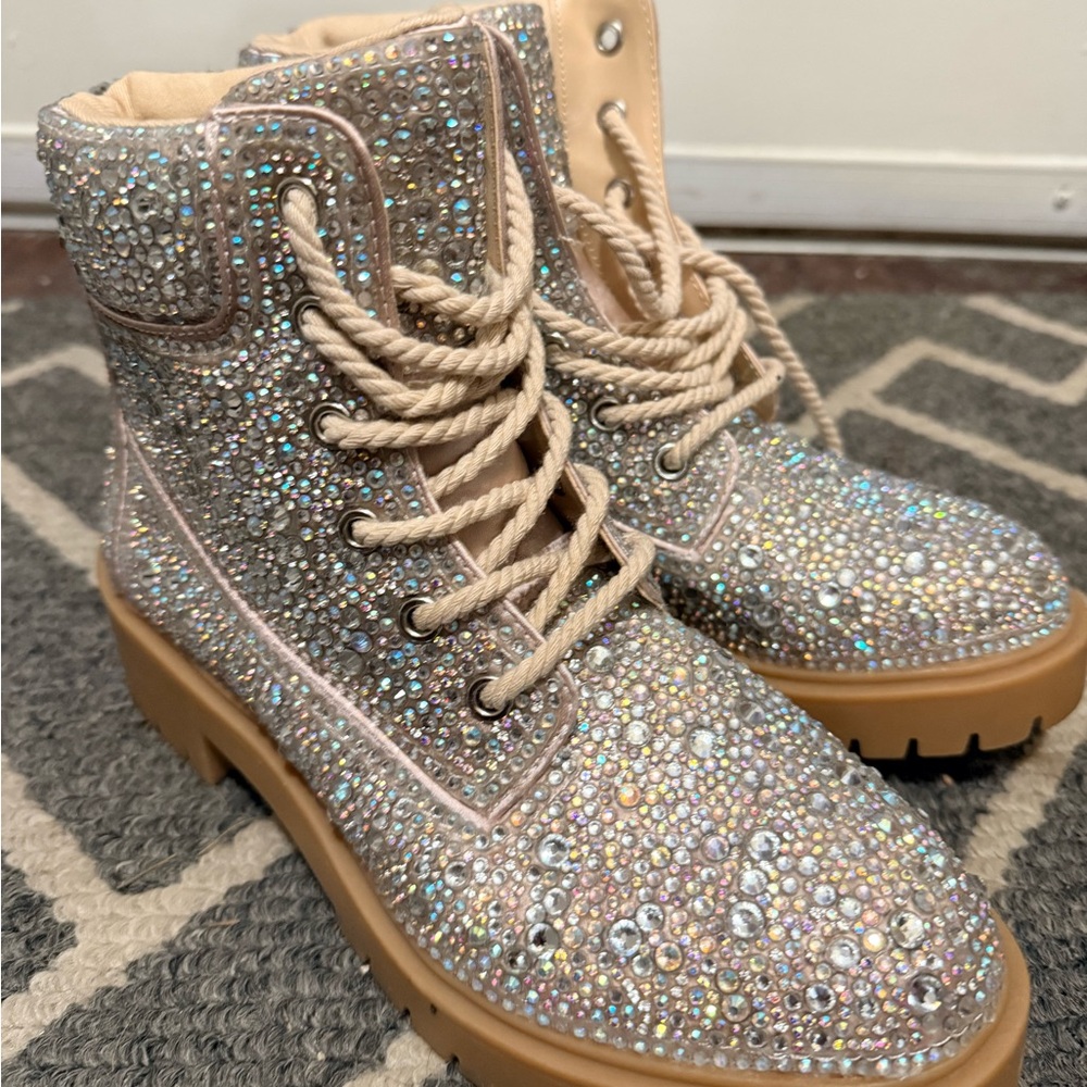 Betsey Johnson Glittering Rhinestone Ankle Boots